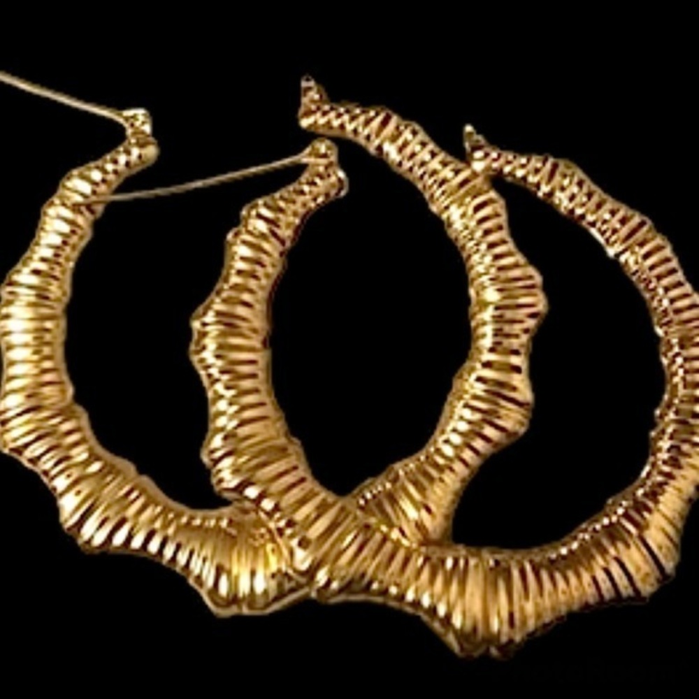 Oversized Hollow Jointed gold Bamboo Metallic Statement Hoops